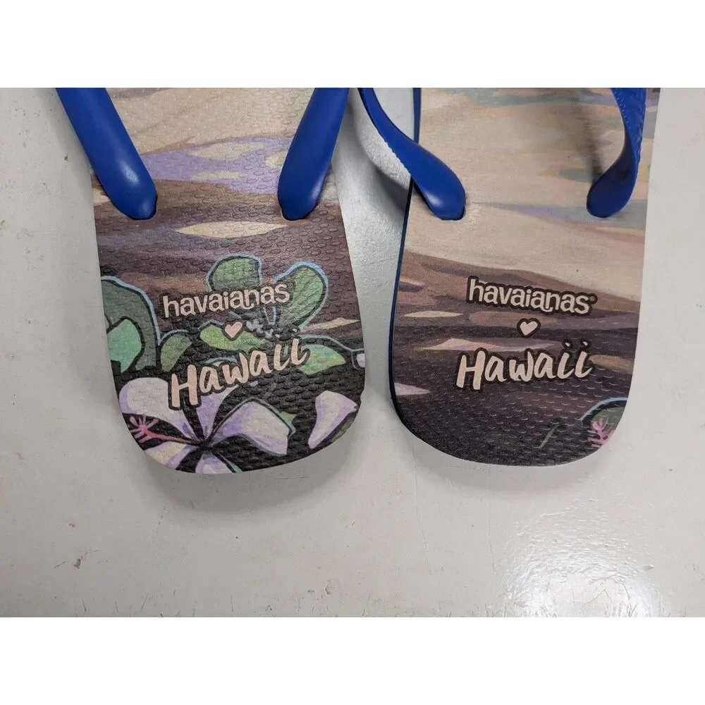 Havaianas Men's Blue Hawaii Beach Print Flip Flops Size 13